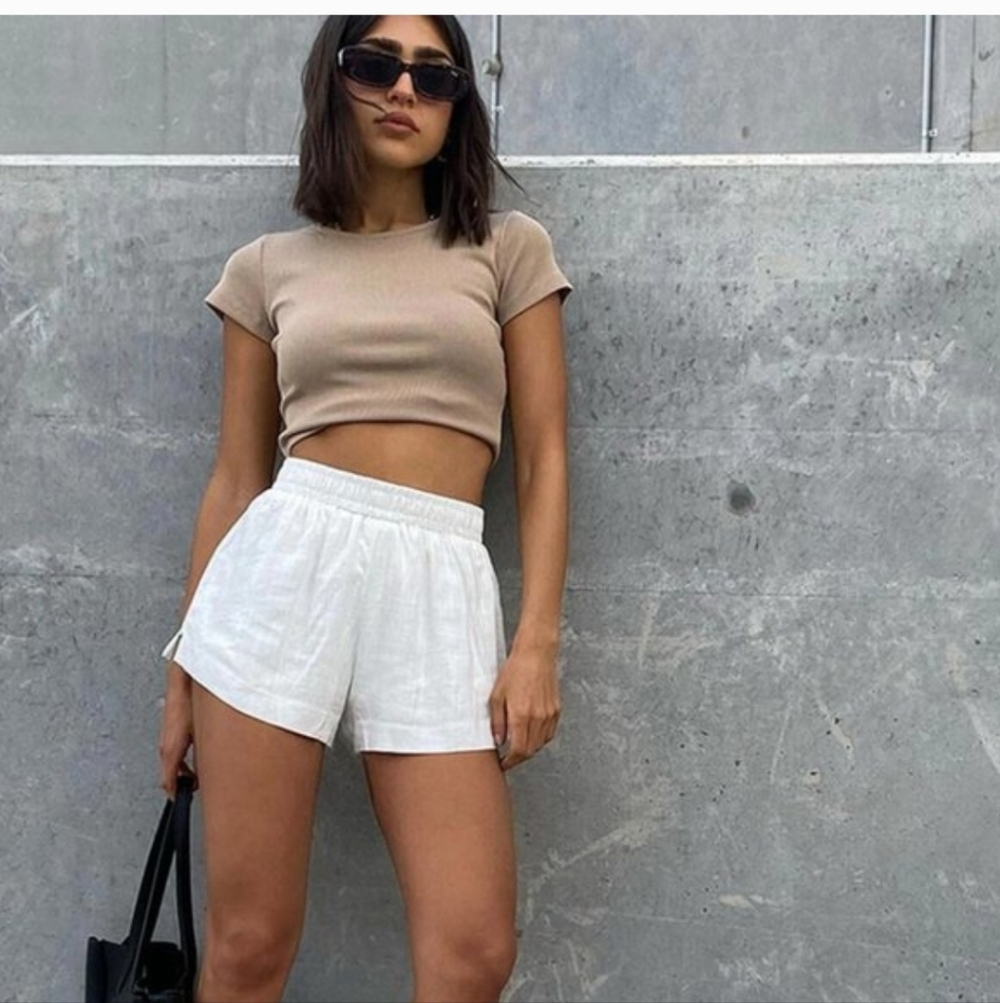 Princess Polly White Athletic Linen-Blend Shorts
